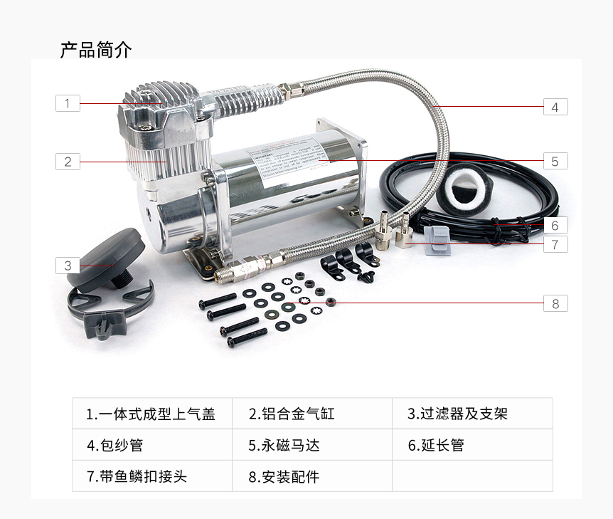 – 热过载保护器 – 止回阀 – 隔振器 – 安装硬件 – 不锈钢编织引线软管 – 用于远程安装空气过滤器的空气管路 – 远程安装空气过滤器组件 – (2) 更换空气过滤器滤芯 - 安装说明 